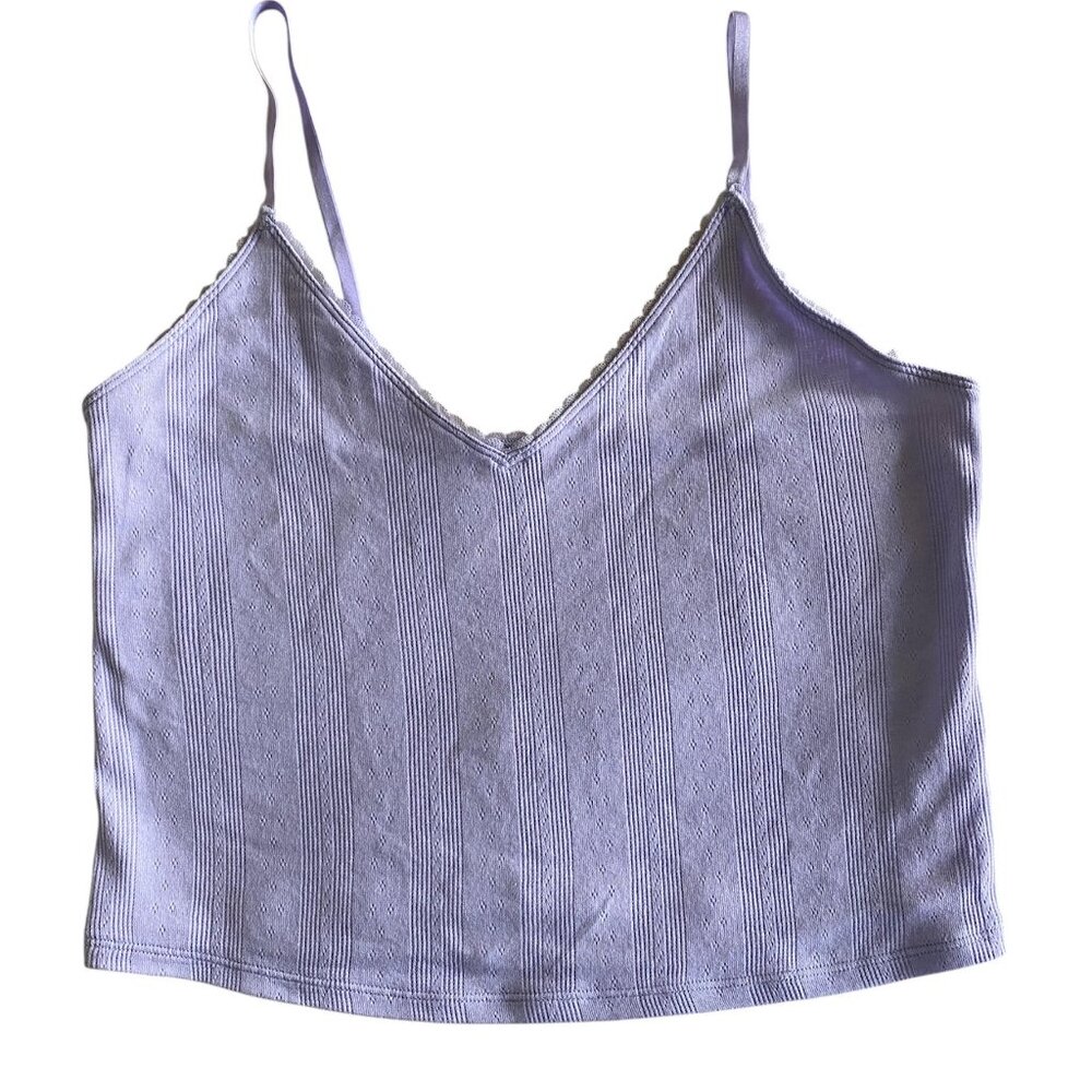 LULULEMON Cotton Pointelle Cropped Cami Tank Top in Lavender Frost sz M - Picture 2 of 8